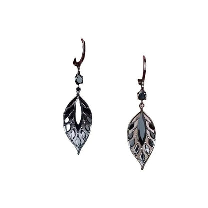 Retro Black Hollow Crystal Leaf Drop Earrings Korean Dangle Jewelry
