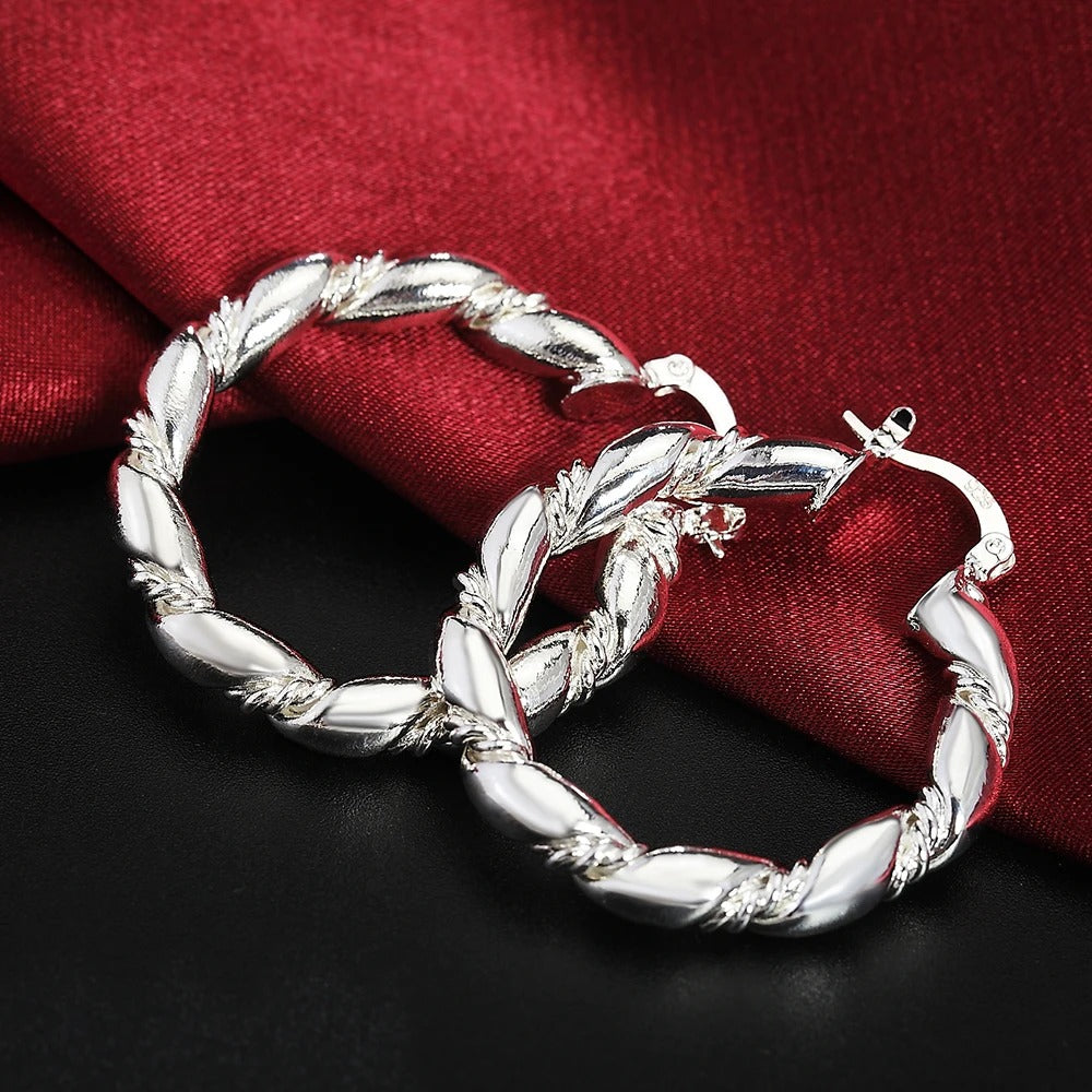 18K Gold Plated Rope Round Earrings Women’s Party & Wedding Jewelry