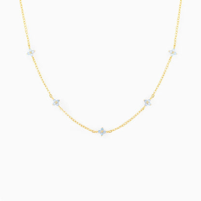 Crystal Clover Choker Necklace For Women K-pop Fashion Gold Color Thin Short Neck Chain Blue Flower Jewelry Gifts