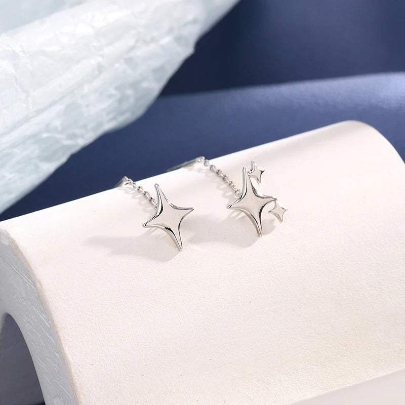 2025 New Korean Star Ear Wire Tassel Thread Chain Climb Star Pendants Drop Earrings Women's Straight Hanging Earings Jewelry