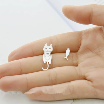 Hypoallergenic Cat Fish Stud Earrings 925 Silver Women