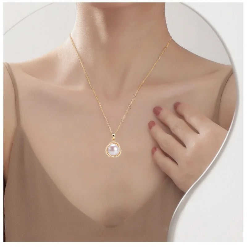 K Gold Exquisite Bird's Nest Freshwater Pearl Pendant Necklace Gilded Jewelry