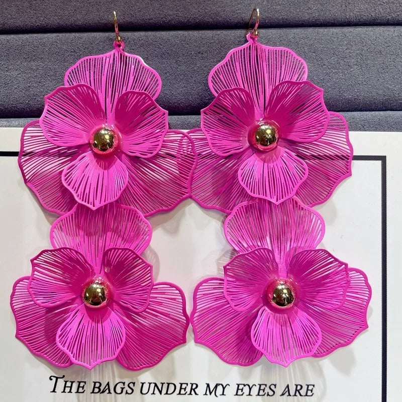 Exaggerated Flower Pearl Drop Earrings Women Party Jewelry