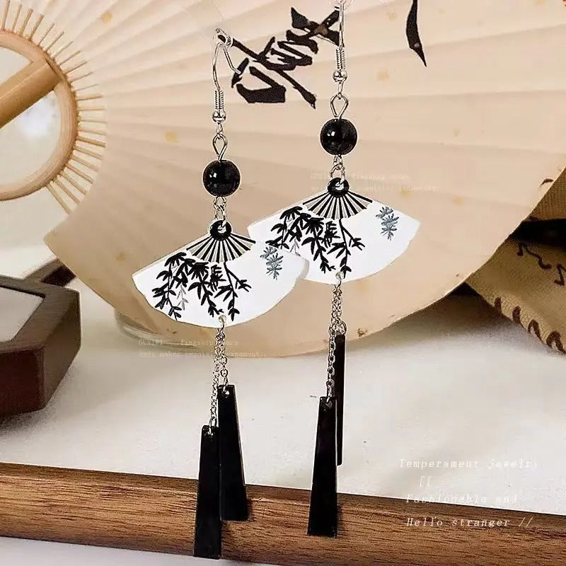 Ethnic Fan Shell Tassel Earrings Long Dangle Jewelry for Women