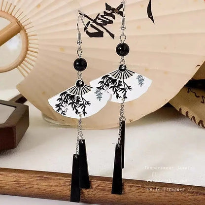 Ethnic Fan Shell Tassel Earrings Long Dangle Jewelry for Women