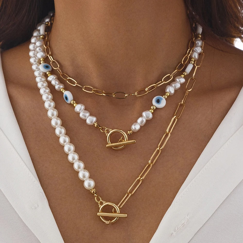 Elegant Irregular Pearl Multi-layer Necklace Heart Pendant Choker Necklace For Girls Jewelry Trend Vacation Wedding Gifts