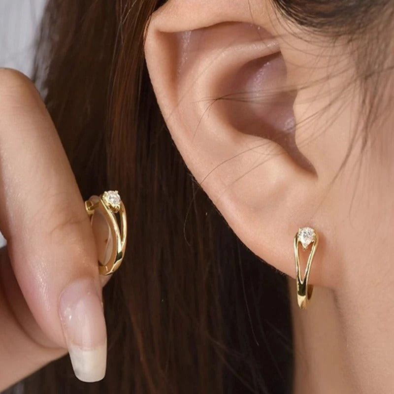 Chic Circle Hoop Earrings Women Gold Color Pear Cubic Zirconia Gift