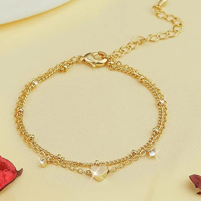 14K Gold Plated Love Heart Bracelet Women’s CZ Stainless Steel Jewelry