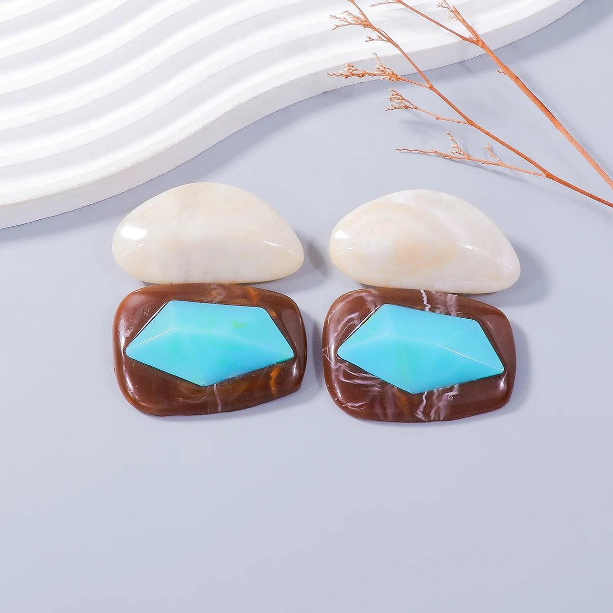 Vintage Turquoise Stone Acrylic Resin Geometric Drop Earrings for Women Statement Jewelry Holiday Party Accessories Gifts