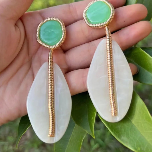 Natural Stone Dangle Stud Earrings Multicolor Stone Oval Posting Earrings Orange White Green Earrings Vintage Jewelry