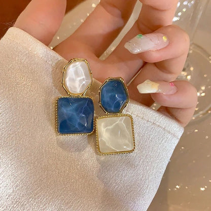 Fashion Vintage Resin Geometric Drop Earrings Women Blue Pendant