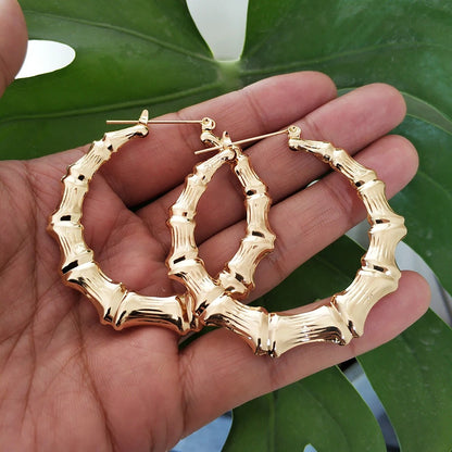 Large Bamboo Hoop Earrings for Women Summer Fashion Jewelry