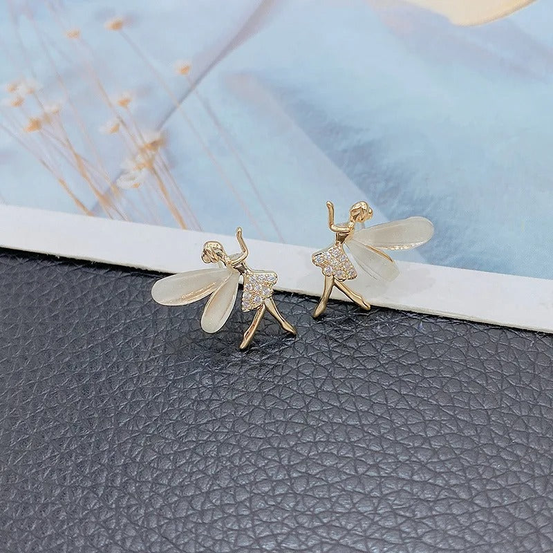 Trend Crystal Elf Flower Fairy Stud Earrings for Women Korean Exquisite Ear Jewelry Accessory for Girl Gift