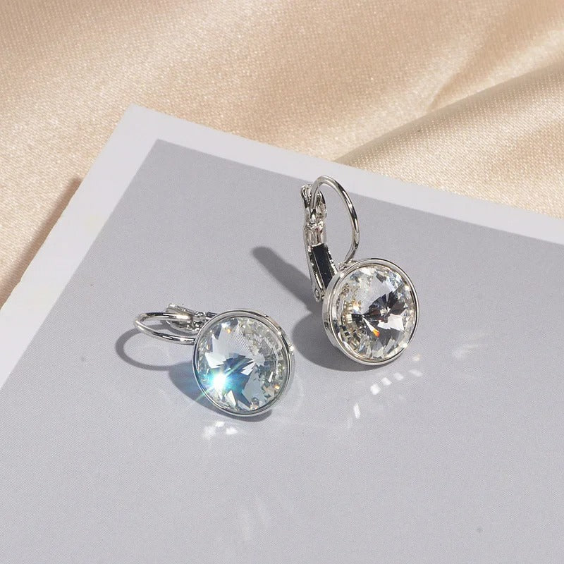 Classic Round Clear Crystal Drop Earrings Women Elegant Wedding Jewelry