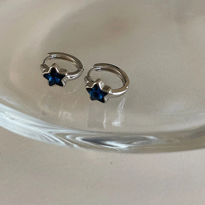 Trendy Blue Star Hoop Earrings Women Girls Simple Fashion Jewelry