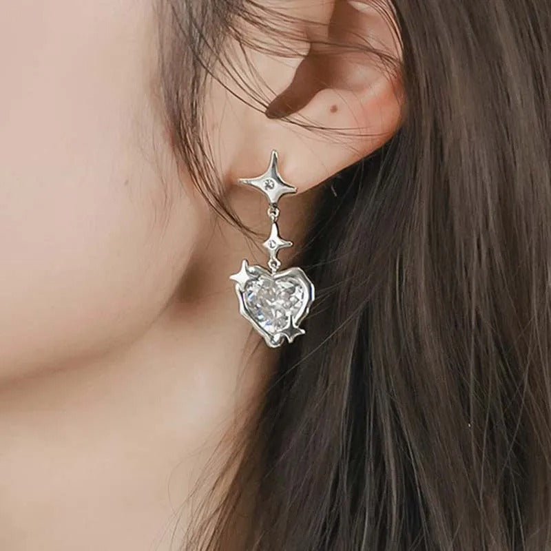 Romantic Heart Earrings for Women Colorful Zircon Accessories
