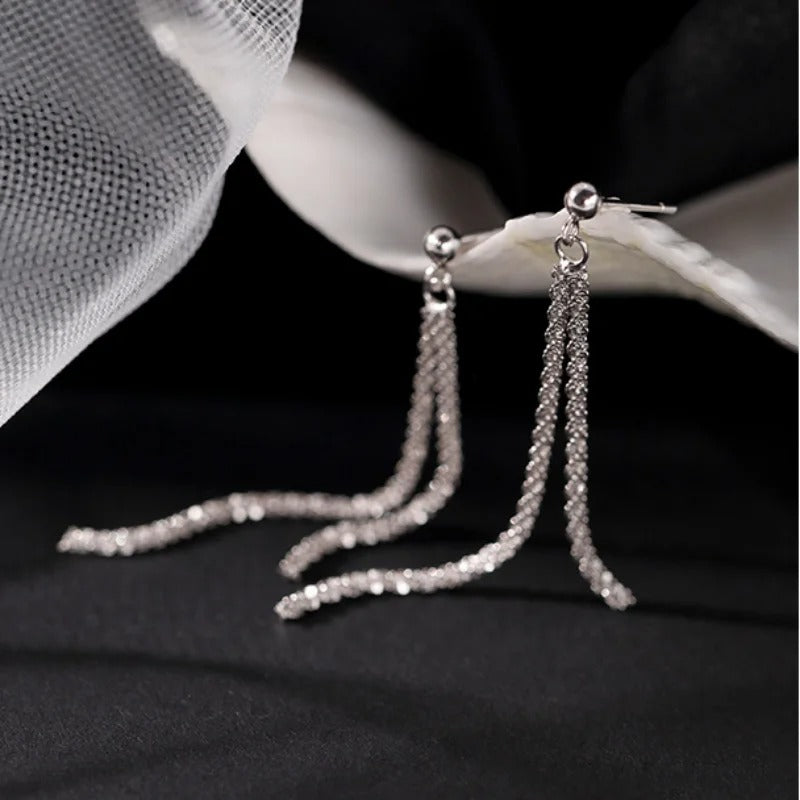 Silver Tassel Long Earrings Women Korean Trendy Dangle Jewelry