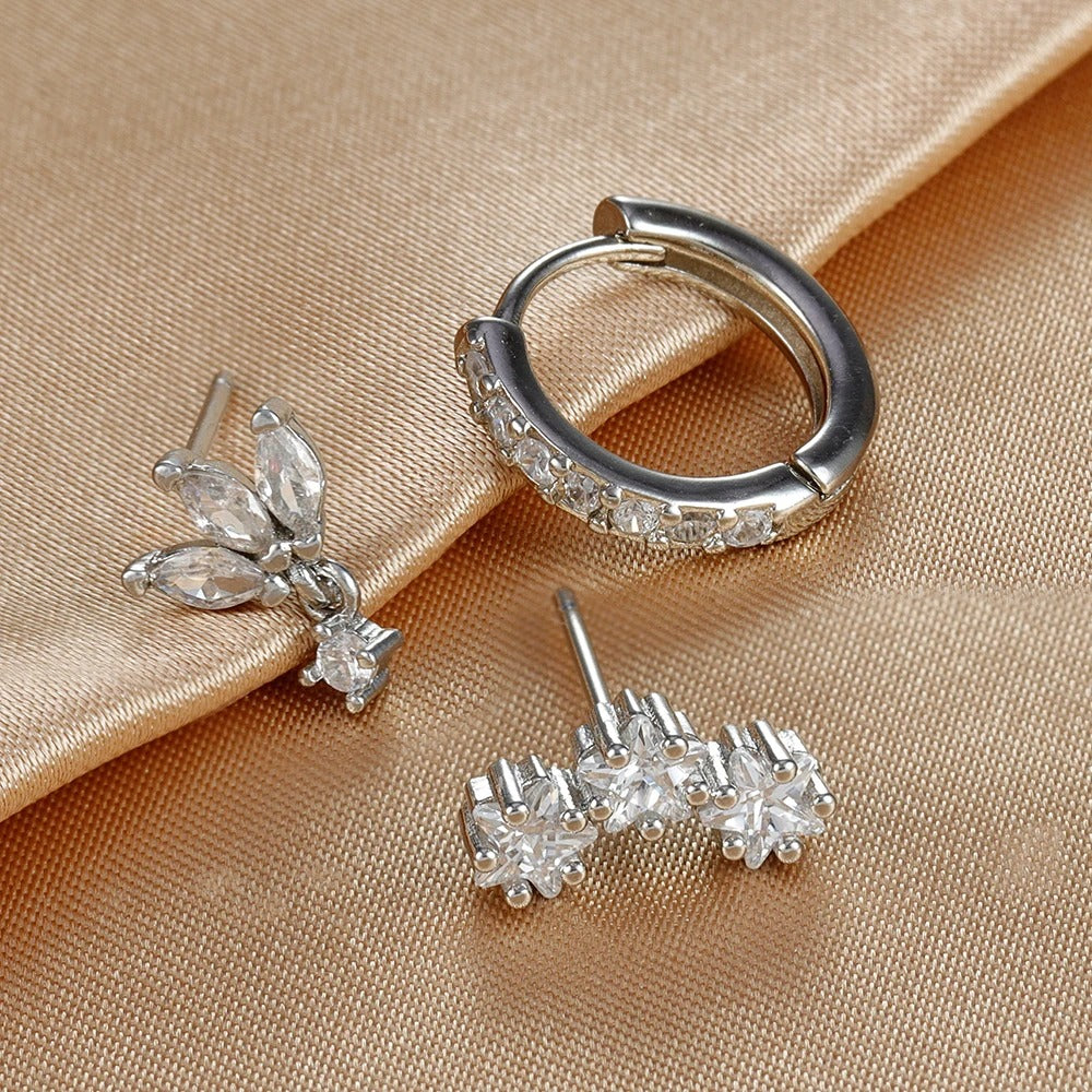 3PCS Luxury Star Pendant Piercing Earrings Seset For Women Stainless Steel Zircon Punk Ear Studs Earring Lady Jewelry aret