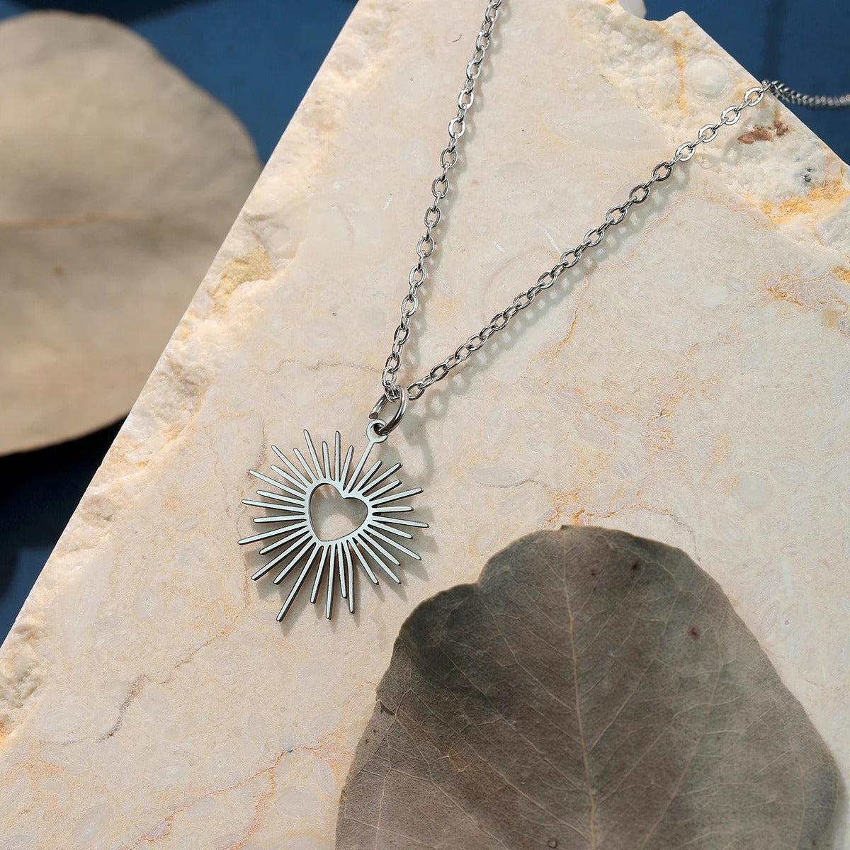 Geometric Heart Sun Pendant Necklace Stainless Steel Choker Neck Chain Women Fashion Jewelry Gift For Mother Lover