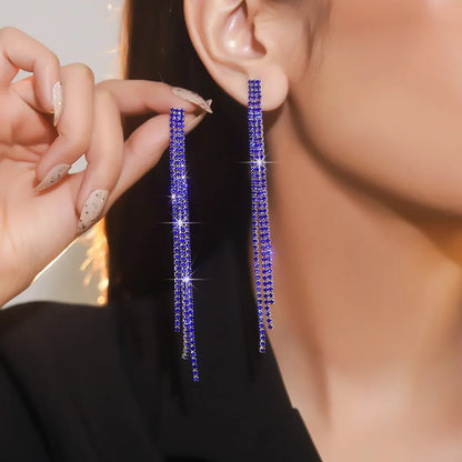 Women’s Crystal Dangle Earrings Long Tassel Rhinestone Party Jewelry