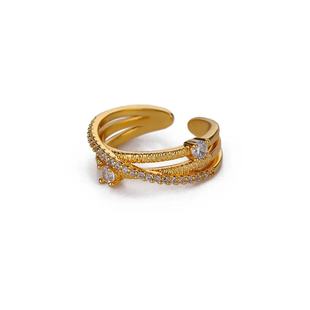 Gold Cross Zircon Open Ring Stainless Steel Minimalist Adjustable Jewelry for Women.