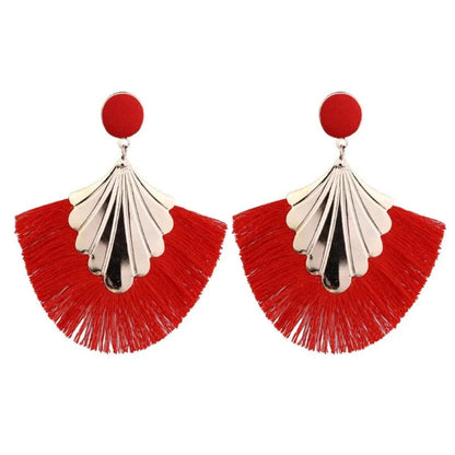 Exaggerated Fan Shaped Tassel Earrings Women Boho Fashion