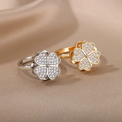 Zircon Heart Clover Fidget Ring Anti-Stress Jewelry for Women