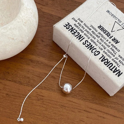 New 925 Silver Smooth Bead With Snake Chain Long Pendant Necklaces for Women Aesthetic Tassel Clavicle Chain Choker Fine Jewelry