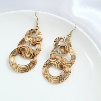 Gold 3 Circle Geometric Long Dangle Earrings Women Boho Jewelry