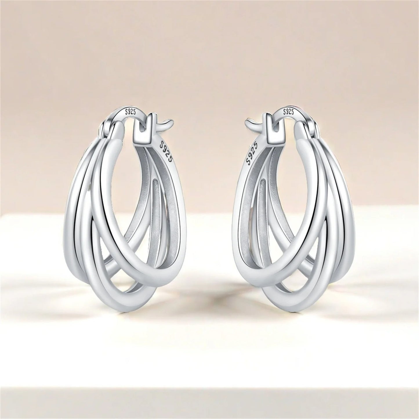 925 Sterling Silver Multi-Layer Hoop Earrings Women Jewelry Gift
