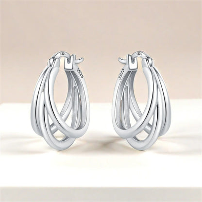 925 Sterling Silver Multi-Layer Hoop Earrings Women Jewelry Gift