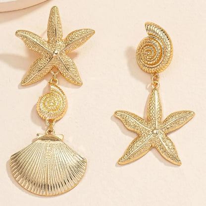 Exaggerated Shell Star Dangle Drop Earrings for Women Summer Beach Party Jewelry Gift