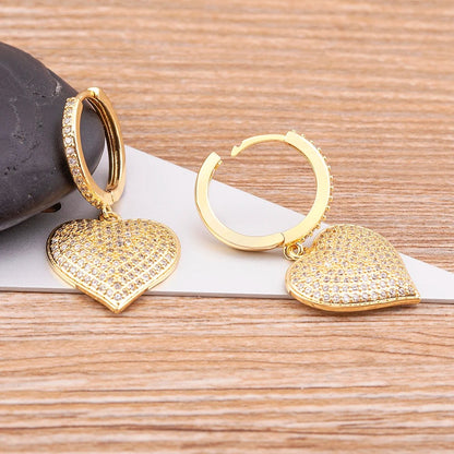 Women’s Love Heart Gold Drop Earrings Cubic Zirconia Fashion Jewelry