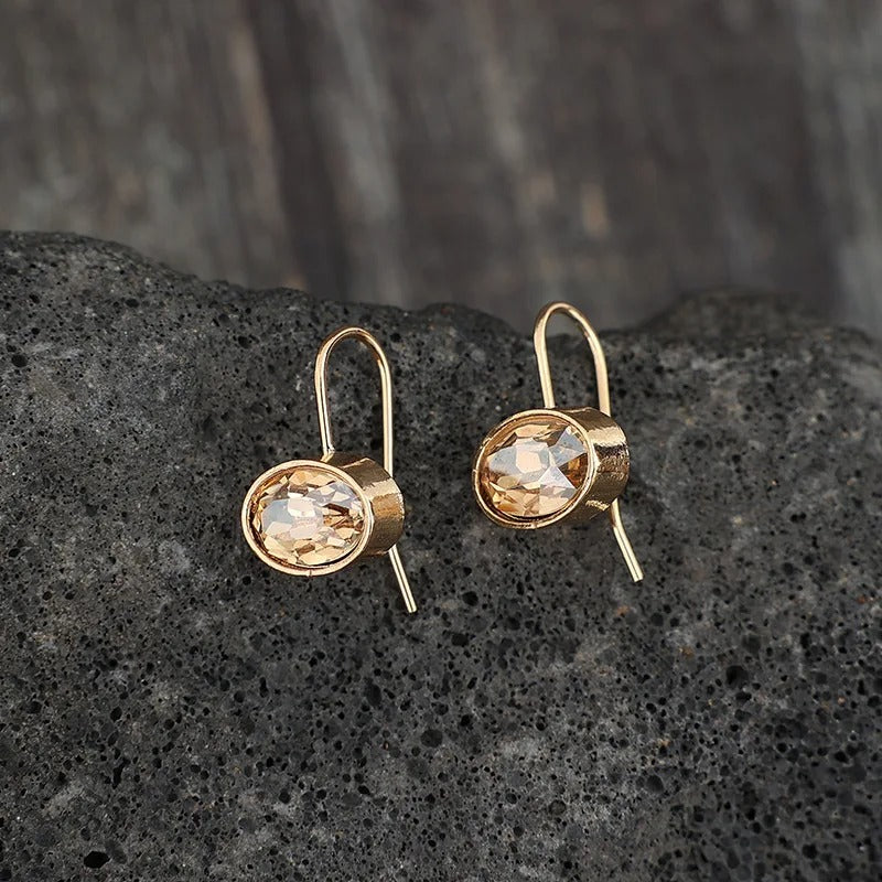 Fashion Metal Gold Color Oval Champagne Stone Dangle Earrings for Women Exquisite Engagement Wedding Earrings Jewelry