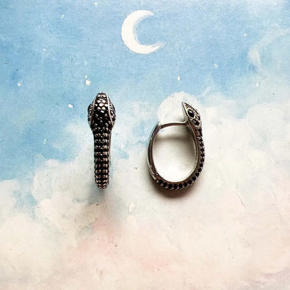 Blackened Snake Hoop Earrings Creole Fine Jewelry For Women Men Vintage Gift In 925 Sterling Silver