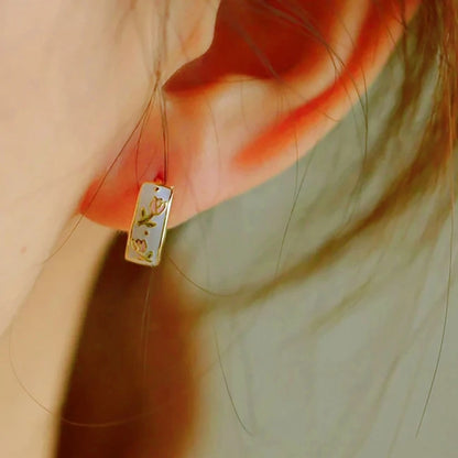 White & Pink Tulip Hoop Earrings Gold Plated Floral Jewelry