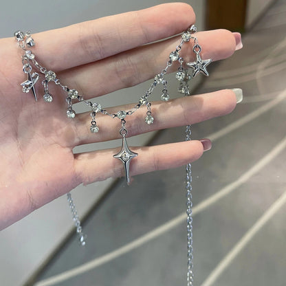 Fashion Chic Cross Necklace Crystal Zircon Tassel Y2K Jewelry