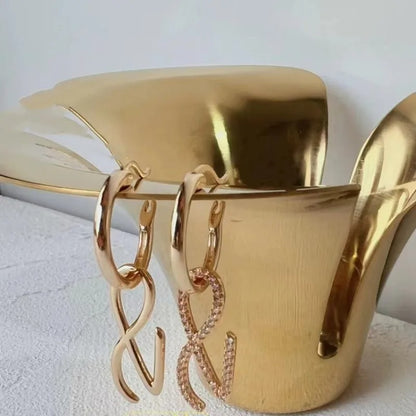 Handwritten Design Earrings Korean Wave Gold Jewelry Accessories
