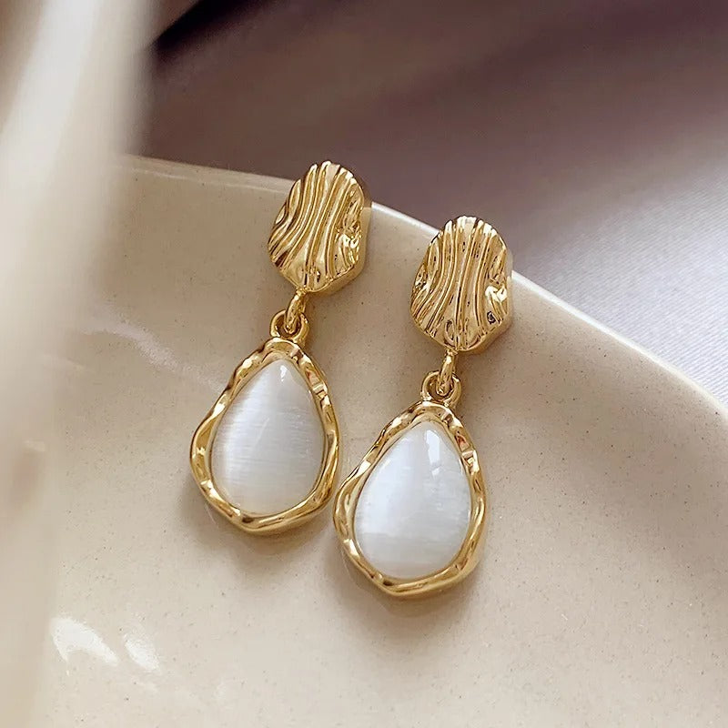 Water Droplet Dangle Earrings for Women Geometric Metal Opal Jewelry Gift