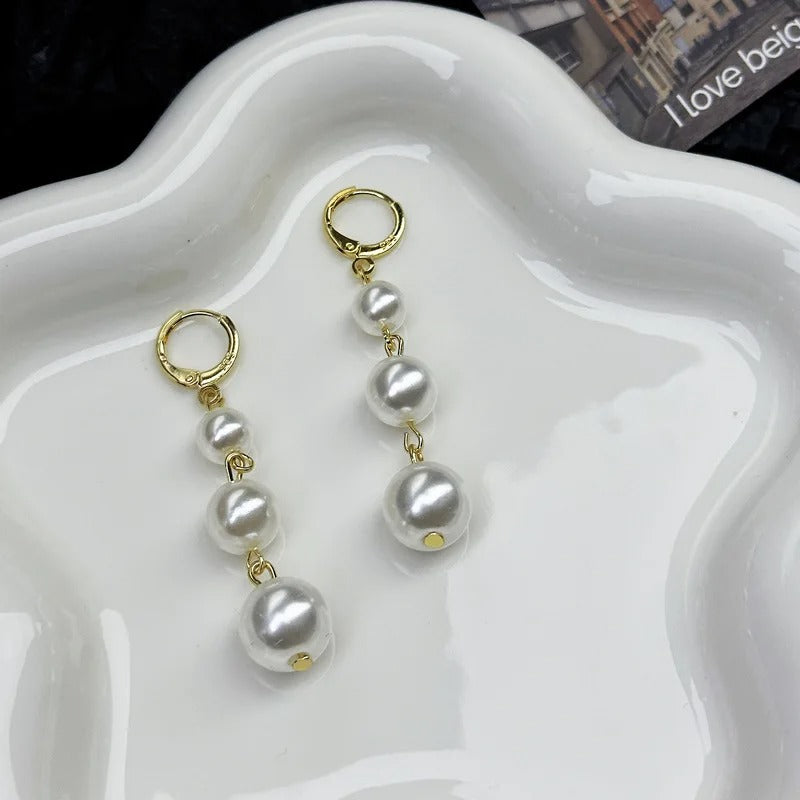 Elegant Red & White Pearl Drop Earrings Imitation Beads Women