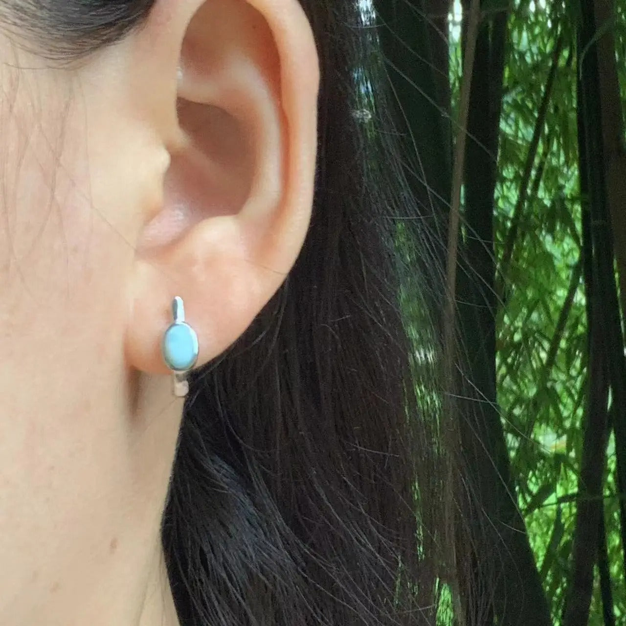 Natural Larimar Hoop Earrings – 925 Sterling Silver Gemstone Jewelry
