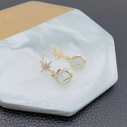 Opal Ball Crystal Star Dangle Earrings for Women Girls Wedding Party Jewelry Gift