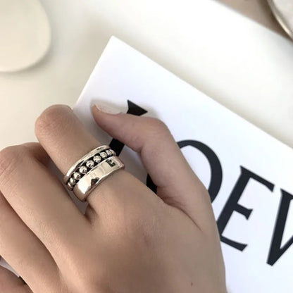 Silver Geometric Multilayer Round Bead Ring Female Fashion Punk Temperament Prevent Allergy Charm Jewelry