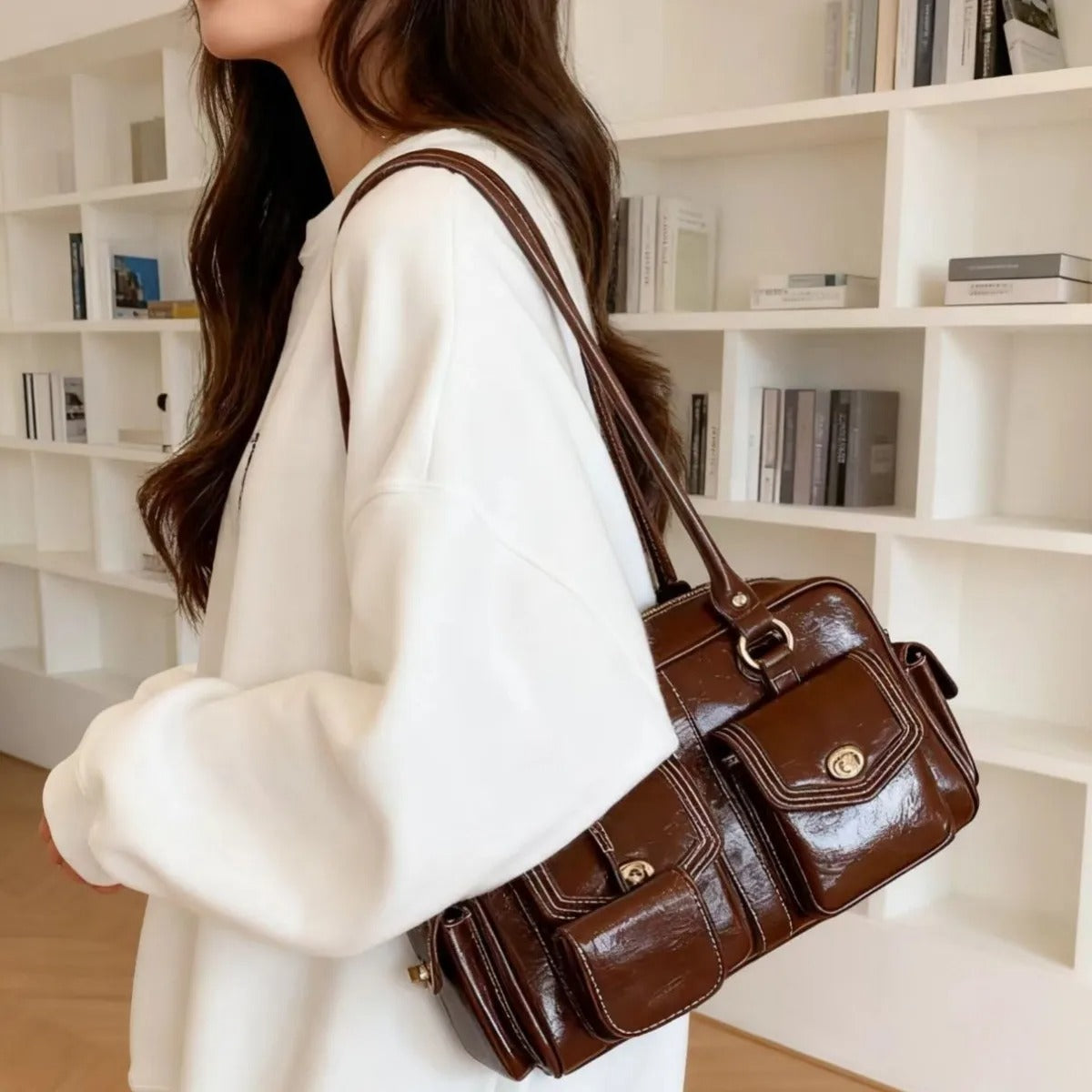 Vintage Casual Large PU Shoulder Tote Bag Women
