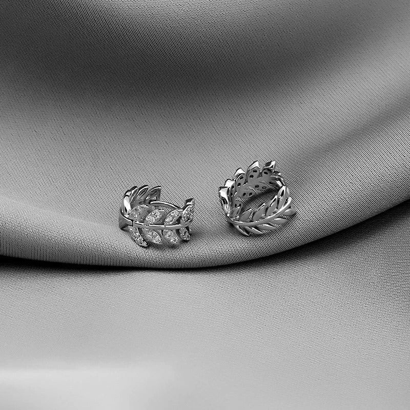 New Arrival Small Hoop Earrings Metal Rhinestone Leaf Design
