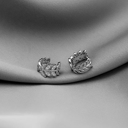 New Arrival Small Hoop Earrings Metal Rhinestone Leaf Design