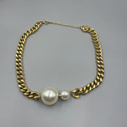Imitation Pearl Exaggerated Pendant Necklace Retro Thick Chain Choker European American Style Hot-Selling Jewelry Accessory