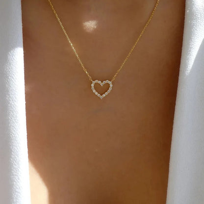 Exaggerated Full Crystal Heart Pendant Necklace For Women Fashion Gold Color Geometry Chain Necklaces Party Jewelry