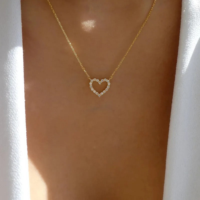 Exaggerated Full Crystal Heart Pendant Necklace For Women Fashion Gold Color Geometry Chain Necklaces Party Jewelry