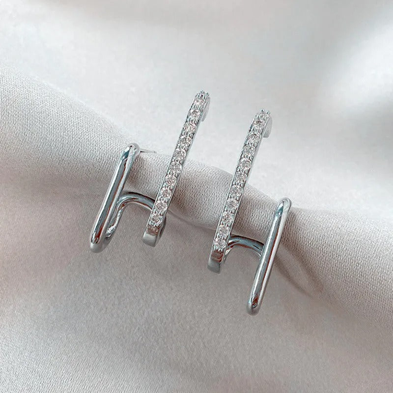 Double Row U-Shaped Piercing Earrings Korean Gold Jewelry